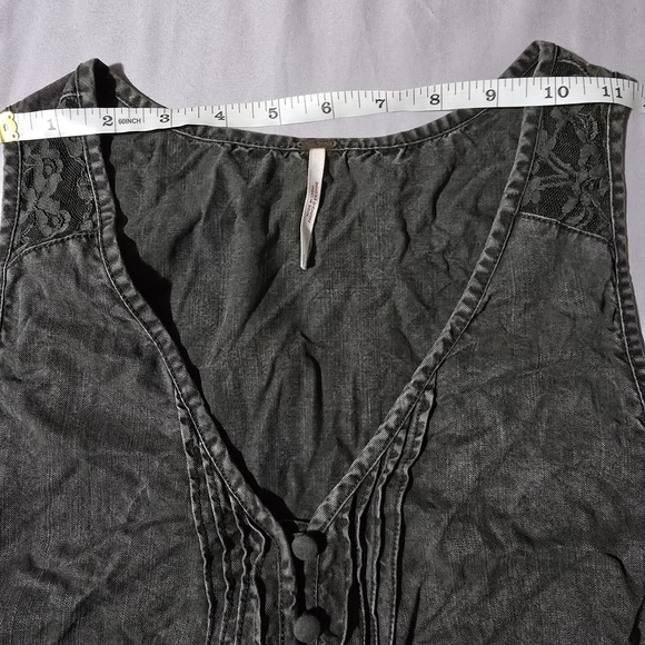 Free People Distressed Grey/Green Lace Inset Sleeveless Dress w/Buttons, Size S - Picture 8 of 11